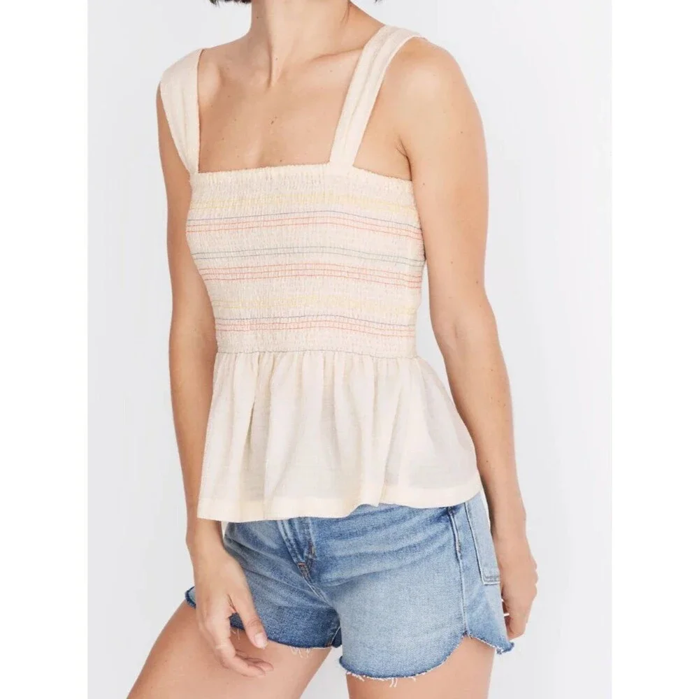 Madewell Texture & Thread Rainbow Smocked Peplum Tank Top, Size XS, EUC